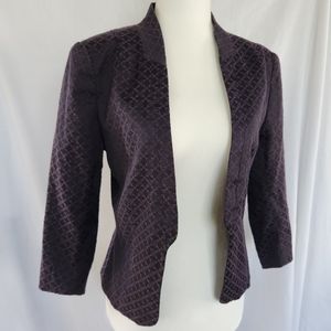 purple and black patterned blazer